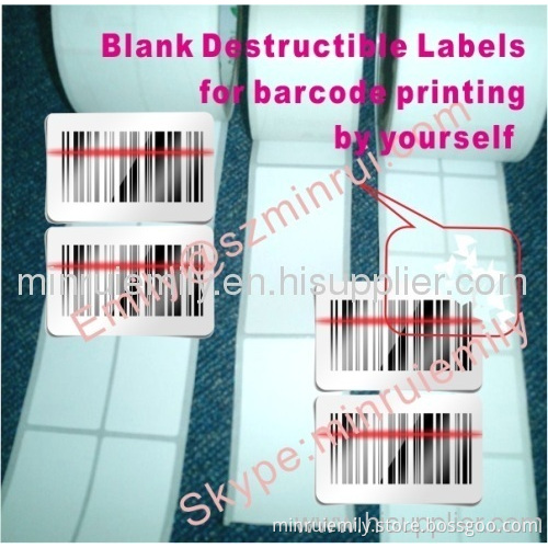 Custom Different Sizes Ultra Tamper Evident Destructible Vinyl Labels For Barcode Printing At Home